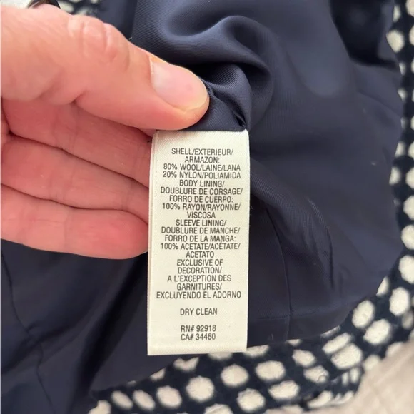 Juicy Couture Y2K Navy Cream Wool Blend Polka Dot Peacoat Cropped Preppy Small - Picture 9 of 10